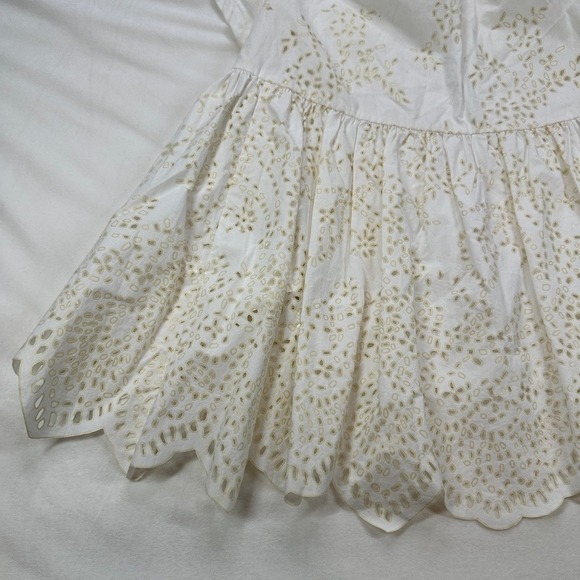Sacai Linen‎ Blouse White Short Sleeve Tunic Top with Eyelet Lace Trim Detail - Picture 12 of 16